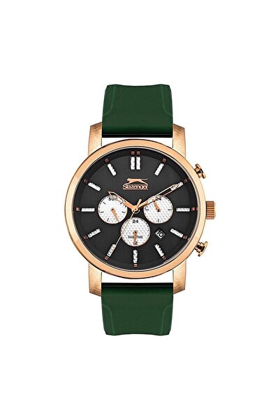 Slazenger Sl.09.1829.2.05 Men's Wristwatch |   45 mm Rosegold Case, Green Silicone Band, Multifunction