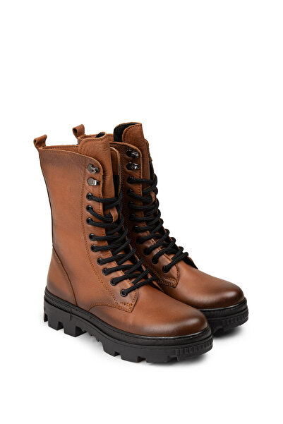 Deery Γυναικείες μπότες vintage από γνήσιο δέρμα σε χρώμα καφέ