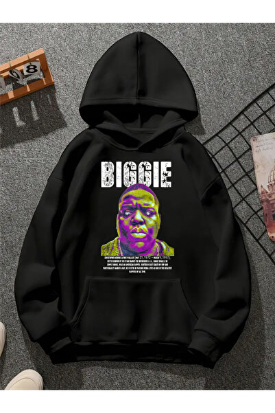 COMVİCHO سويت شيرت أسود بقلنسوة مطبوعة من biggie v18