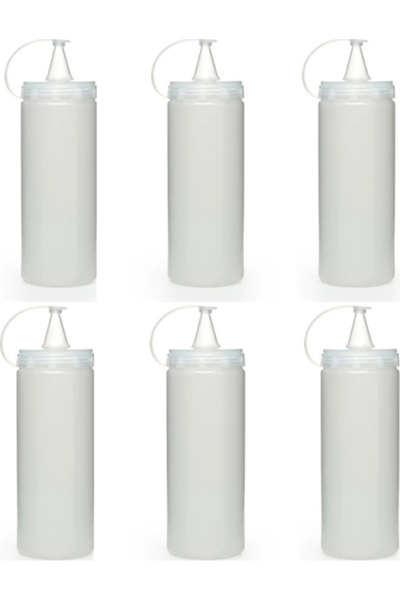 ZTF PLASTİK 6 Adet 750 ml Şeffaf Plastik Fişek Uçlu Sızdırmaz Kapaklı Sosluk