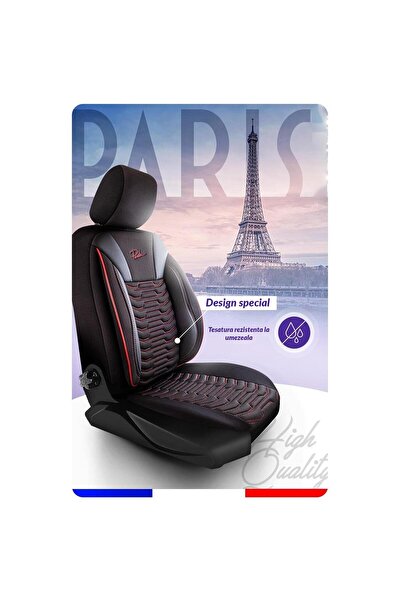 Panda Paris Car Seat Covers Set, Black with Red Stitching, 11 Pieces