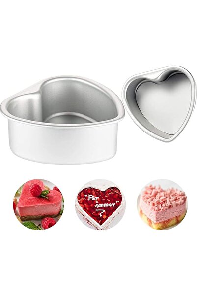 The Bros 2-Piece Heart-Shaped Cake Pan Set 4" & 6", Aluminum with Removable B...