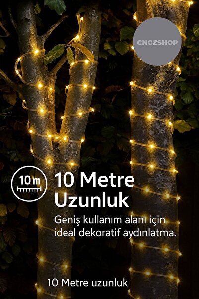 CNGZSHOP Solar Enerjili Neon LED Işık 10 Metre | Su Geçirmez Sarı Animasyonlu...