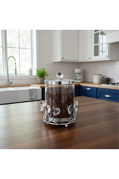 Hinora Kristal Damla Taş Standlı Cam Kavanoz Büyük 16x16x22cm TEKLİ SATILIR