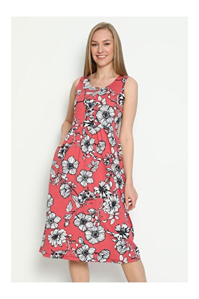 LC Waikiki Patterned Pocket Short Sleeve Buttoned Combed Modal Dress