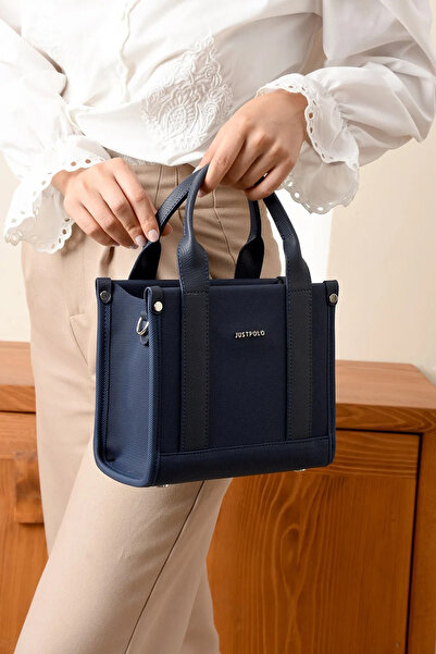 Just Polo Women's Navy Blue Medium Size Linen Hand and Shoulder Bag 236072Mh