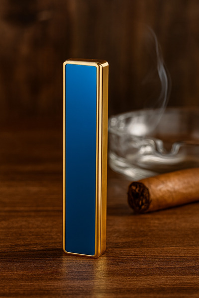 Hunter Elektronik Kaydırmalı Gazlı Çakmak – Mavi & Bronz Metal Gövde