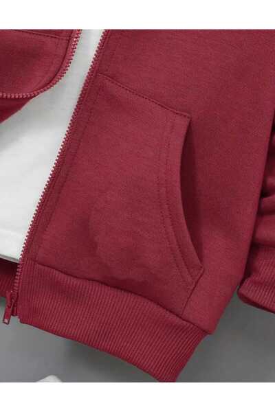 BEBEĞİME ÇORAP Παιδική ζακέτα με κουκούλα με φερμουάρ, μπορντό χρώμα