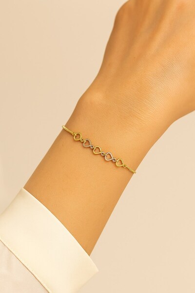 zarifje Elevator Steel Adjustable Bracelet Silver Color with Heart Detail
