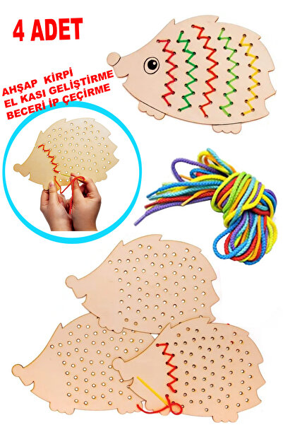 Leiste 4 Adet Ahşap Kirpi Eğitici İp Geçirme Çizim Boyama İp Geçirme Montesso...