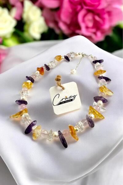 CRAZY TAKI TASARIM KÜLTÜR İNCİSİ-PEMBE KUVARS-AMETİST-SİTRİN-KRİSTAL KUVARS D...