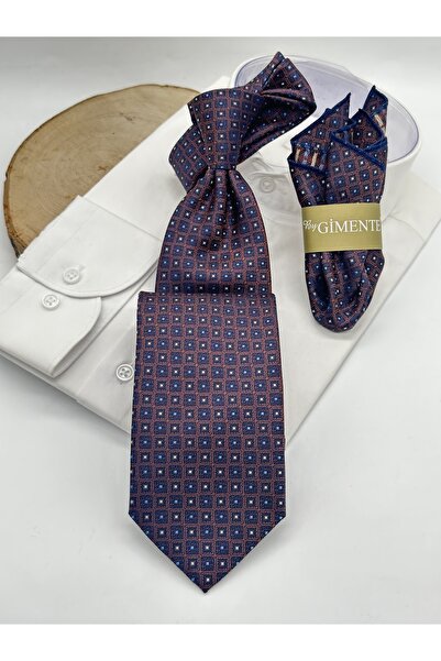 Gutiero Brown Patterned Classic Tie with Handkerchief