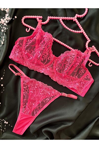 Mark Bells Neon Pembe Dantelli Bralet Takım