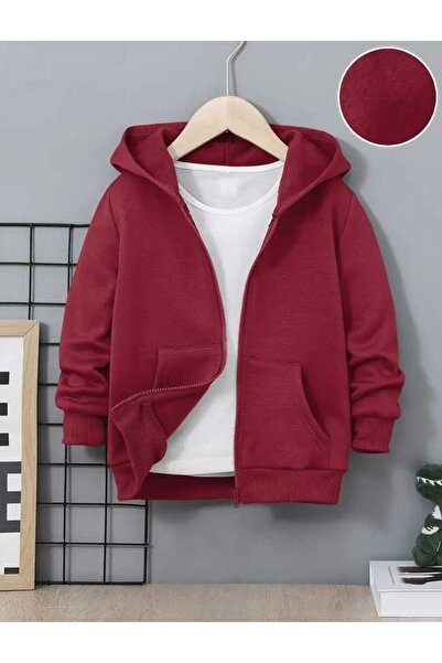 BEBEĞİME ÇORAP Παιδική ζακέτα με κουκούλα με φερμουάρ, μπορντό χρώμα