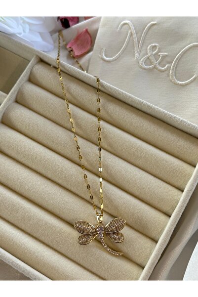 NUCA CO قلادة نسائية من الفولاذ والزركون على شكل يعسوب بلون ذهبي