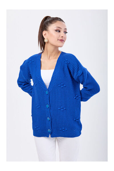 LC Waikiki Kabarcıklı Düğmeli Triko Hırka Saks - 27658