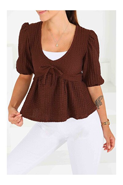 LC Waikiki Bluză cu mânecă scurtă Buffle maro - 27538