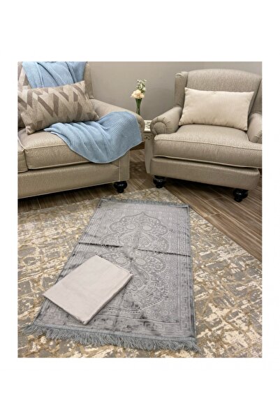 Gerenic Very high quality silk Turkish prayer rug set on open rose prayer sheet