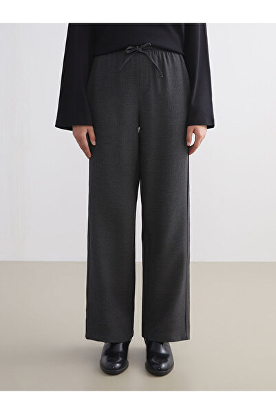 LC Waikiki Gray Elastic Waist Textured Wide Leg Women's Trousers