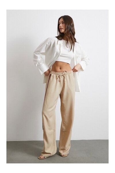 LC Waikiki Pantaloni cu dungi duble cu talie elastică, bej