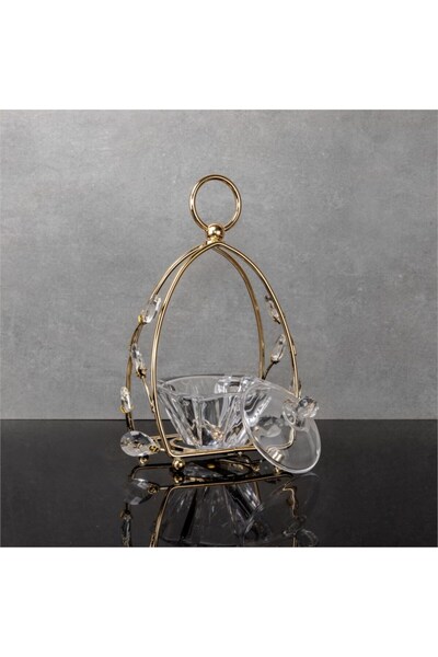 Hinora Kristal Damla Taşlı Metal Standlı Cam Kapaklı Şekerlik 30x18x12cm