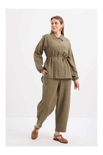 LC Waikiki Хакі-напівдовга туніка з ґудзиками з мусліну