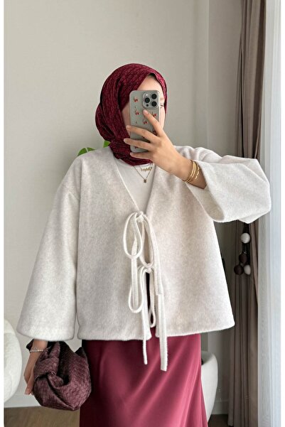 Miraydın Butik Women's Front Tie Fox Fabric Kimono Jacket M25109 - Cream