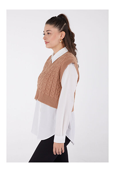 LC Waikiki Mini Salaş Triko Süveter Vizon - 27646