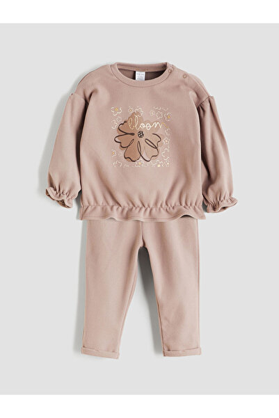 LC Waikiki Floral Print Ruffle Baby Girl Sweatshirt and Sweatpants
