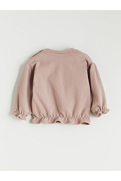 LC Waikiki Brown Flower Printed Ruffled Baby Girl Sweatshirt and Sweatpants