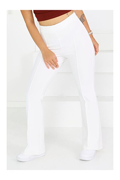 LC Waikiki Çımalı İspanyol Paça Krep Pantolon Beyaz - 27623