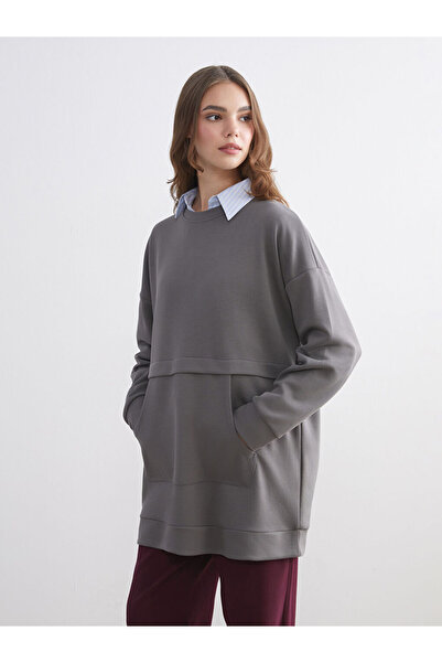 LC Waikiki Gray Plus Size Crew Neck Women's Sweatshirt Tunic