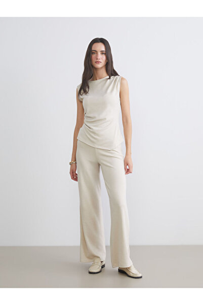 LC Waikiki Beige Elastic Waist Women's Trousers