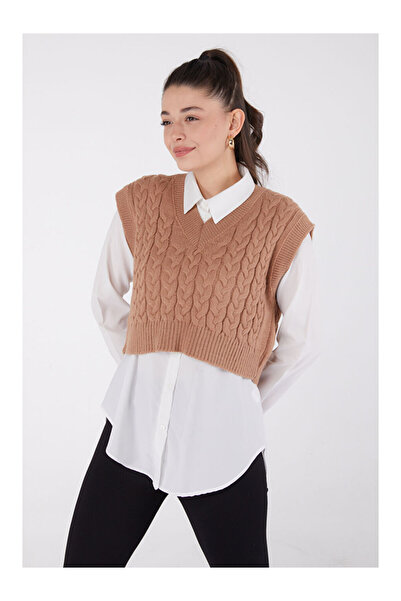 LC Waikiki Mini Salaş Triko Süveter Vizon - 27646