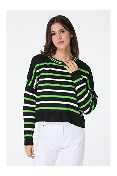 LC Waikiki Ριγέ Πλεκτό Πουλόβερ Μαύρο - 27656