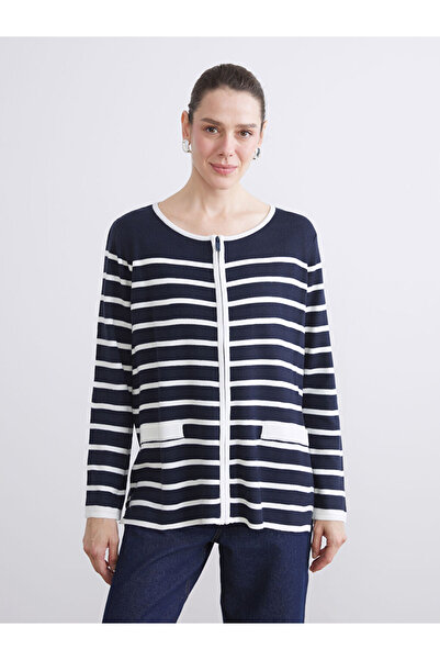 LC Waikiki Γυναικεία πλεκτή ζακέτα Crew Neck ριγέ