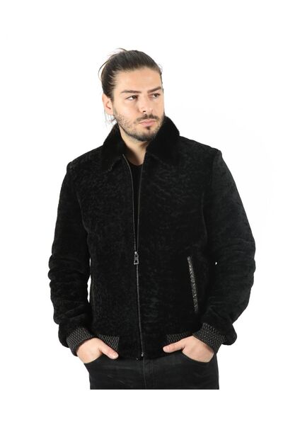 vivamood Alen Erkek Orijinal Kürklü Dana Deri Mont-XL