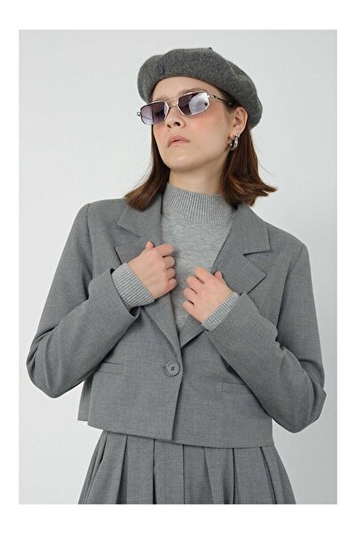 LC Waikiki Crop Blazer Jacket Duman