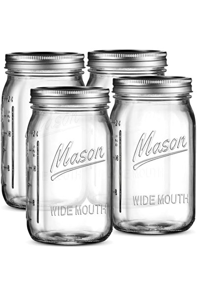Generic LHAOCHES Mason Jars With Lids Regular Mouth, 32oz Glass Jars with Lids,Bulk Pint Clear Glass Jars Fo
