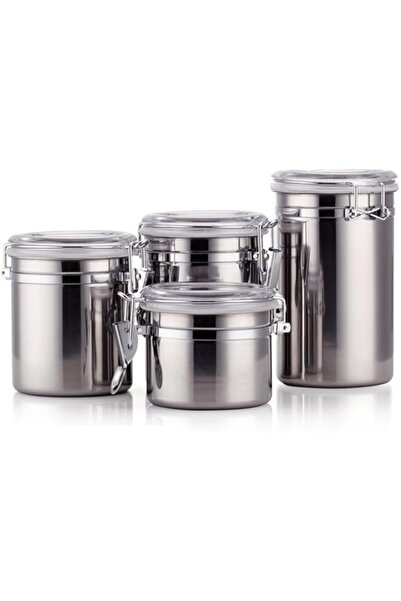 Generic reve max Stainless Steel Airtight Canister Set of 4 with Clear Acrylic Lids & Locking Clamps - Ideal