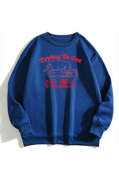 MAYDAY CULTURE Синя двуслойна унисекс блуза с DTF печат, лека, свободна кройка