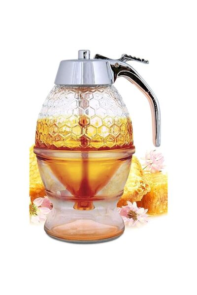 Generic موزع عسل زجاجي بدون تقطير - موزع شراب القيقب الزجاجي - وعاء عسل جميل على شكل قرص عسل