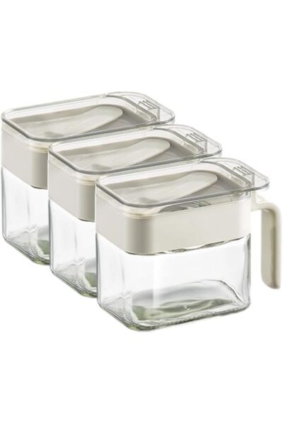 Generic برطمان توابل بابوريش، علبة توابل بمقبض، علبة توابل زجاجية مع ملعقة