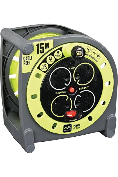 Generic كابل تمديد بكرة كبل HMU15134SL-PX Pro-XT رباعي المقابس مع مقبض لف، قطع حراري