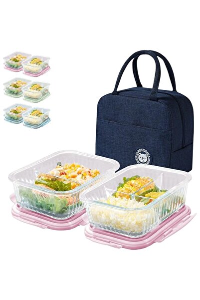 Generic حاويات تخزين الطعام الزجاجية YumLock مع حقيبة غداء، 3 و2 حجرة، حاوية ...