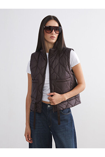 LC Waikiki Brown Mock Neck Quilted Oversized Women's Puffer Vest