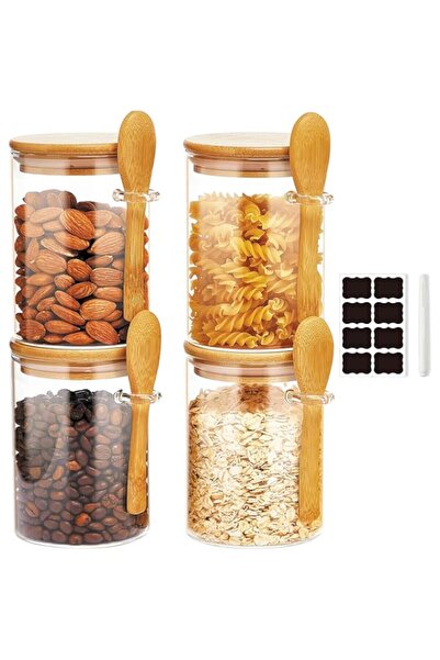 Generic KUAIJI 4-Pack 550 ml(18i6 oz) Glass Jars With Aitight Wooden Lids and Spoon,Spice Jars Overnight Oat