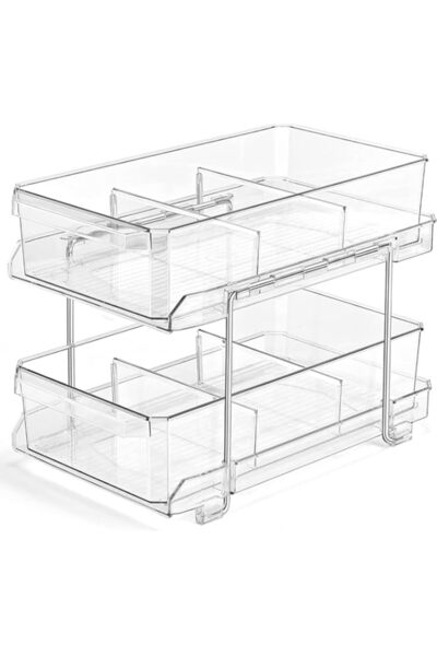Generic MIXDE 2 Tier Clear Organizer with Dividers, Multi-Purpose Slide-Out S...