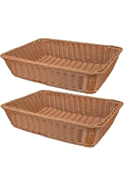 Generic Jhania 2 Pack Rattan Woven Fruit/Bread Baskets,14 Inch Poly Wicker Baskets for Food Serving,Stroage,