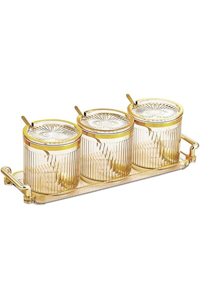 Generic Exrp Acrylic Condiment Spice Jars,Condiment Spice Box With Lids and Spoons and Tray,Clear Plastic Co